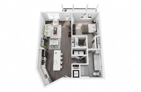 Floor plan for 1 bed, 1 bath, 903 sqft